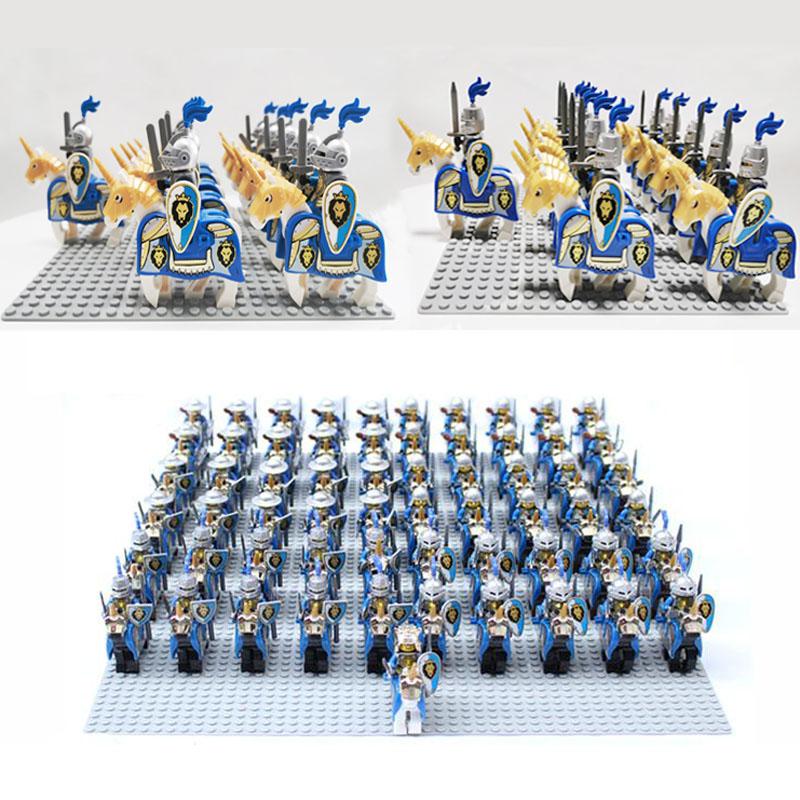 Středověk Vintážní Sokol Děsivý Rytíř Hrad Červeného Lva Drak Král Voják Figurky s Koněm Stavebnice Dětské Hračky