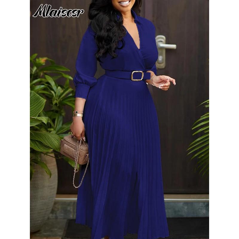 Mlaiscsr šaty africké skládané bílé šaty s páskem pro ženy 3/4 rukávy s výstřihem do V elegantní kancelářské dámy pracovní večírek večerní župan