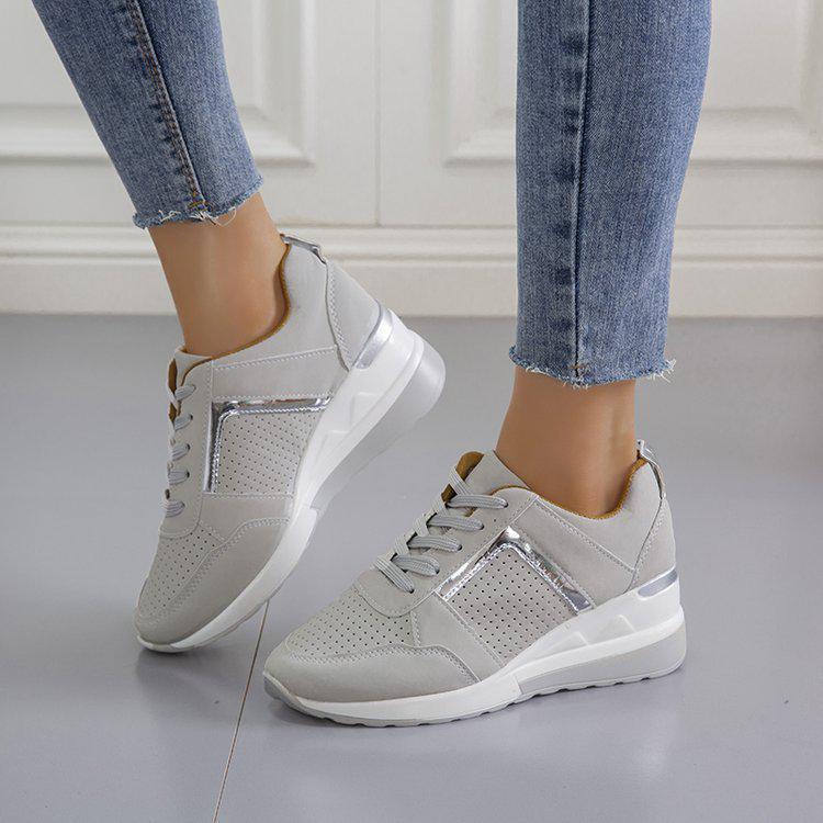 Plus Size Summer 2021 Wedge Heel Mesh Sneakers - Women's Lace-Up Sporty Casual Shoes