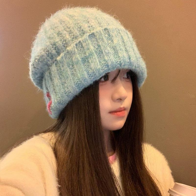 Forest recommended smiley face wool stacking hat big head circumference autumn and winter wind simple warm knitted wool hat