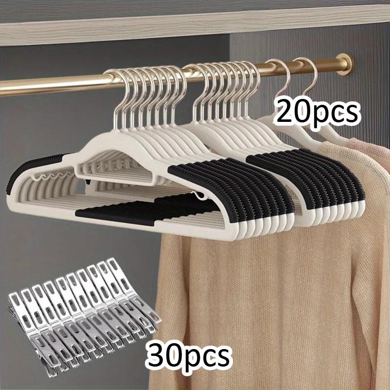 50 Sets (20 Hangers and 30 Clips), Heavy-duty Hangers for Wardrobes, Anti Slip and Durable, Multiple Colors