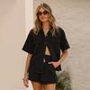 Summer Women's Oversized Pocket Short Sleeve Shirt & Shorts Denim Two-Piece Set