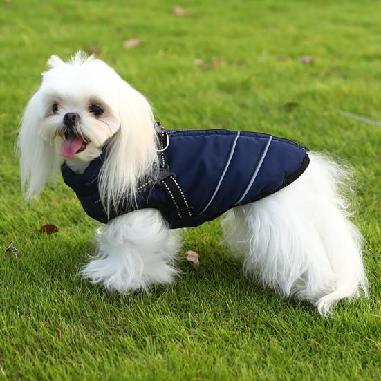 Dog Winter Coat with Zipper Padded Waterproof Jacket Harness Thickened Windproof Snow Jacket