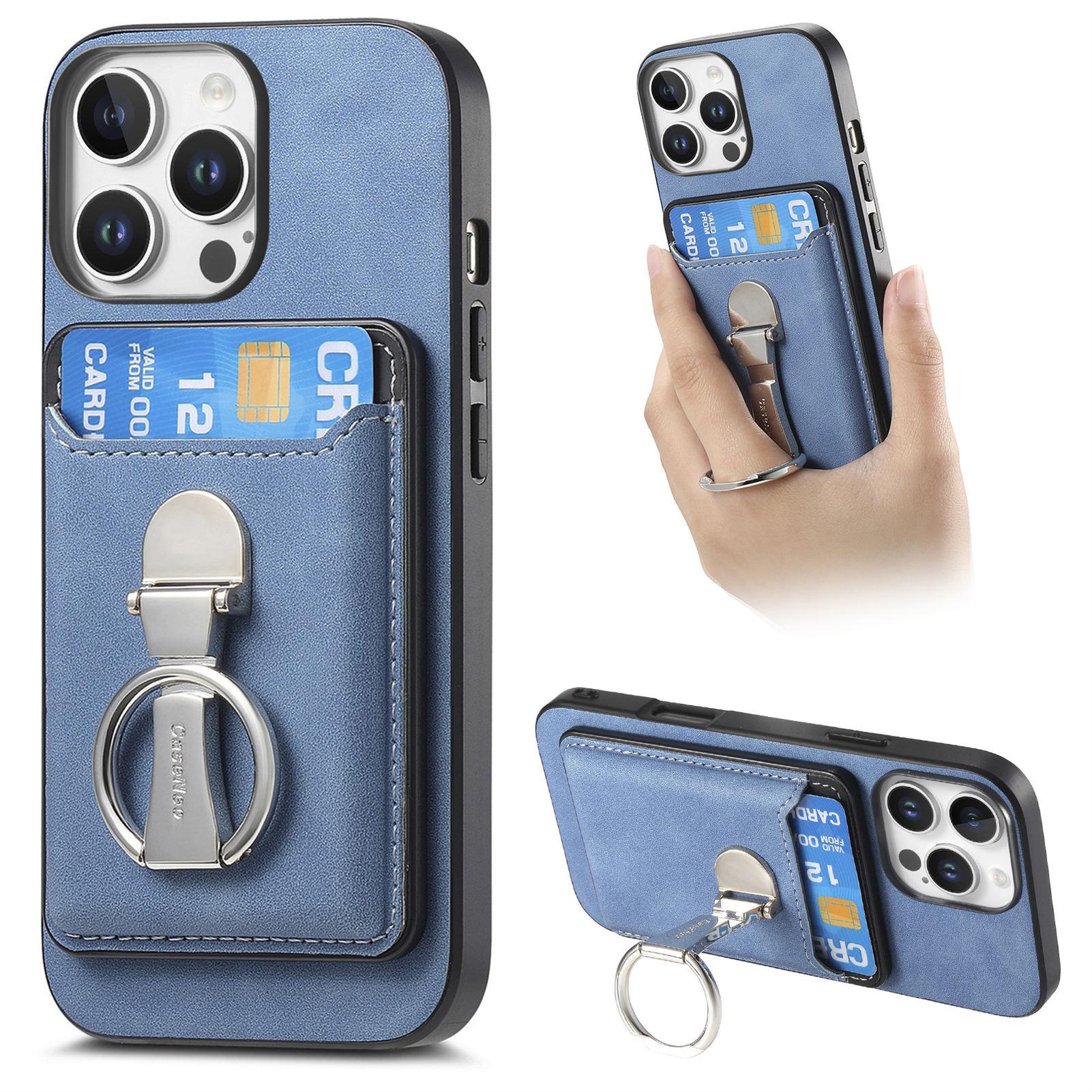 

For iPhone 16 Pro Max Case Compatible with MagSafe Skin-Touch Cover with Card Bag Kickstand Blue