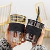 Portable Glass Cup Large Capacity Coffee Cup Straws Reusable with Lid Straw Cup Cute Coffee Mugs and Cups
