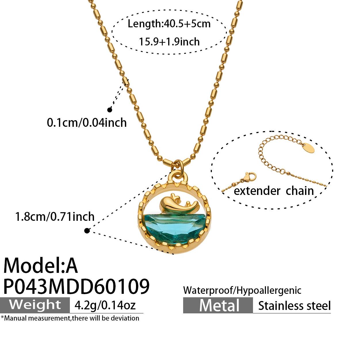 

Stainless Steel Glass Stone Ocean Whale Pendant Necklace, 18K Real Gold Plated Luxury Vacation Clavicle Chain 1