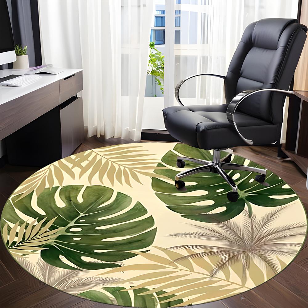 1pc Tropical Leaves Office Round Area Rug, Indoor Mat Suitable ForOffice, Under Office Chairs Bedroom Living Room Home Decor, Room Decot088
