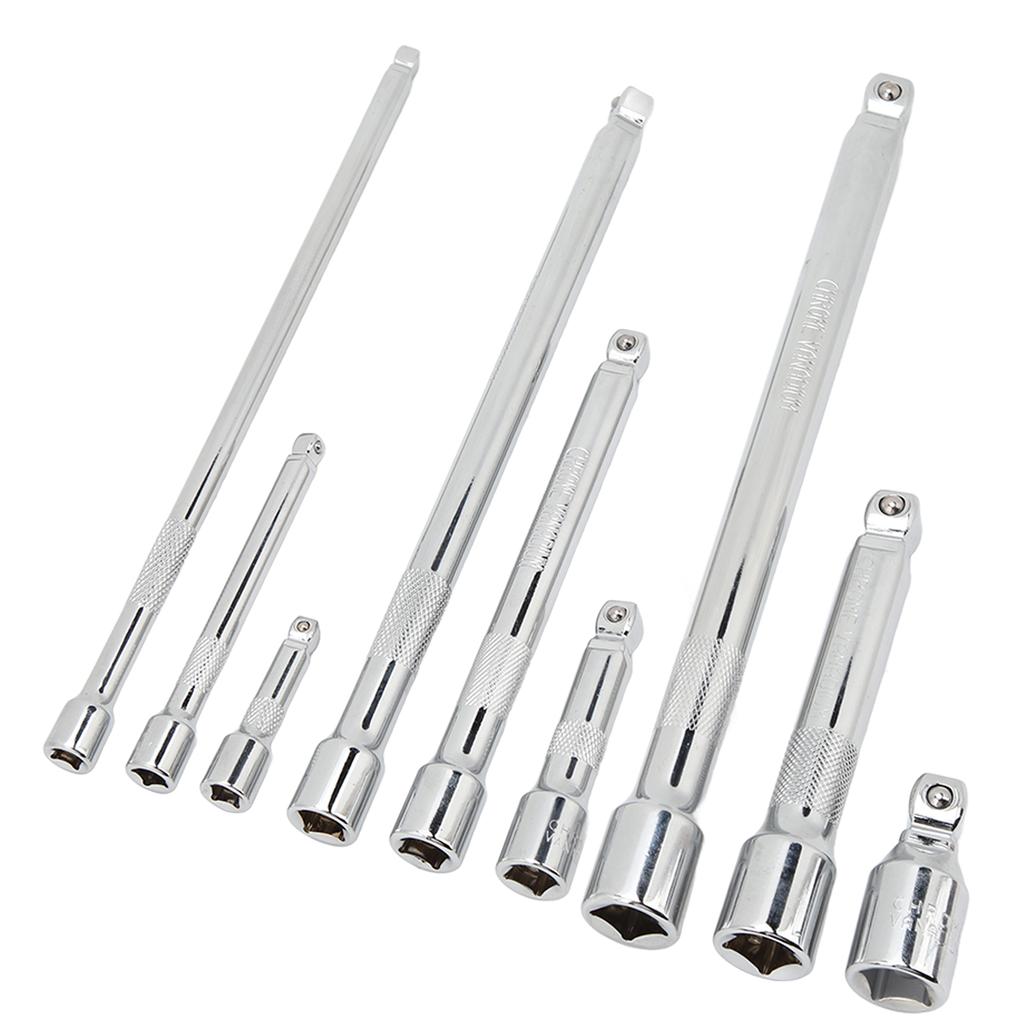 9 Piece Wobble Extension Bar Set 1/4in 3/8in 1/2in Drives Extension Bar Set with Storage Tray