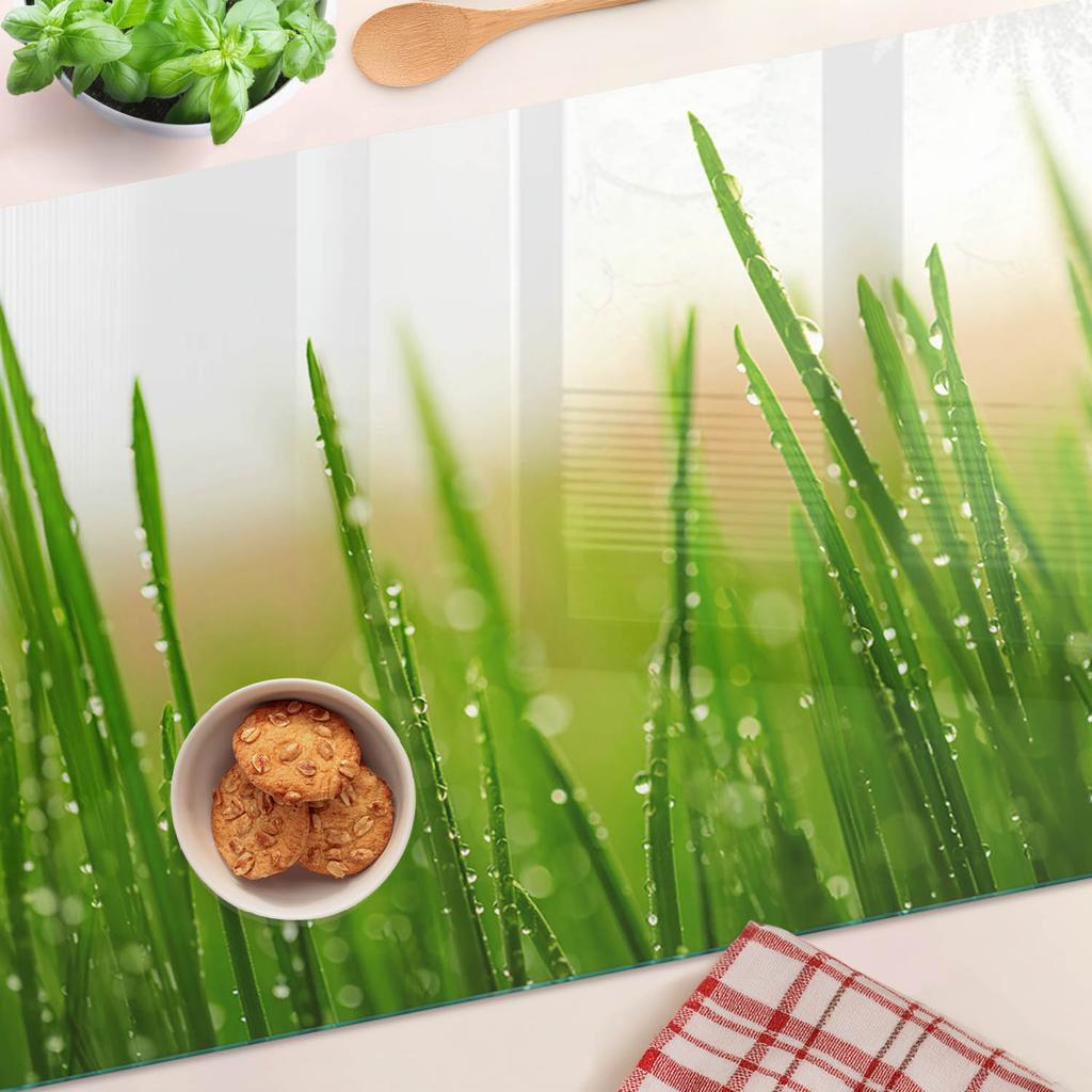 Decorative Kitchen Glass Cutting and Serving Board Grass 80x52 cm