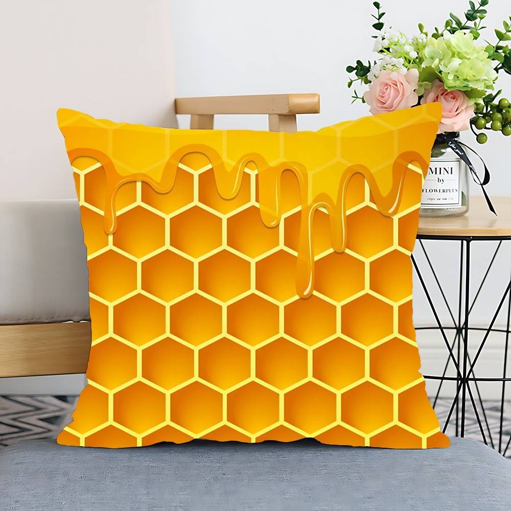 Bee & Letter Graphic Pillow Case Cushion Cover Polyester Pillowcase Decorative Sofa Cushion Pillowcase Home Decor