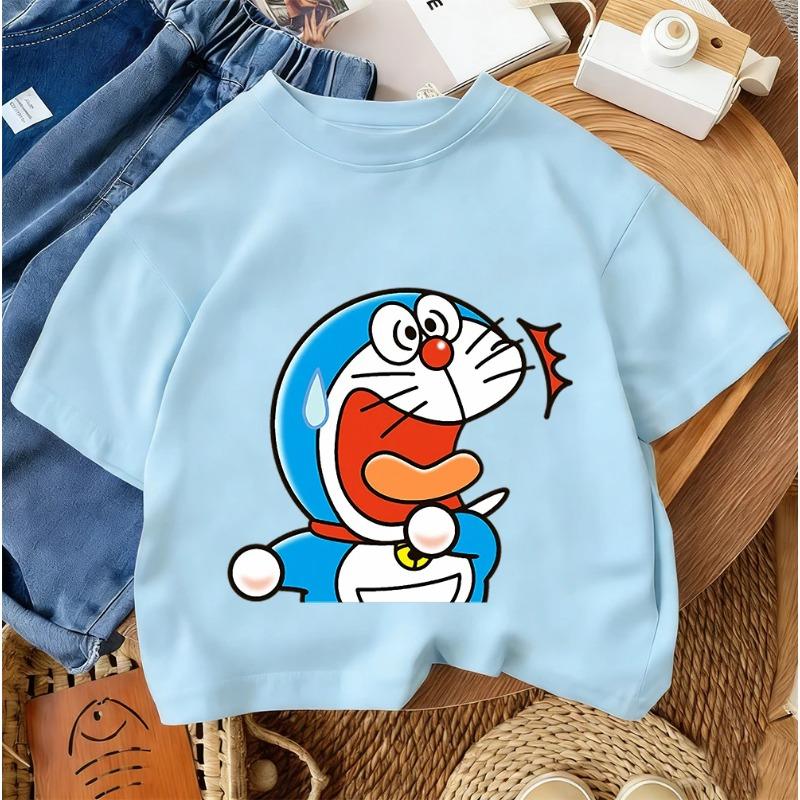 Children's Casual T-shirt Doraemon Cute Kawaii Print 2026 Summer Street Fashion