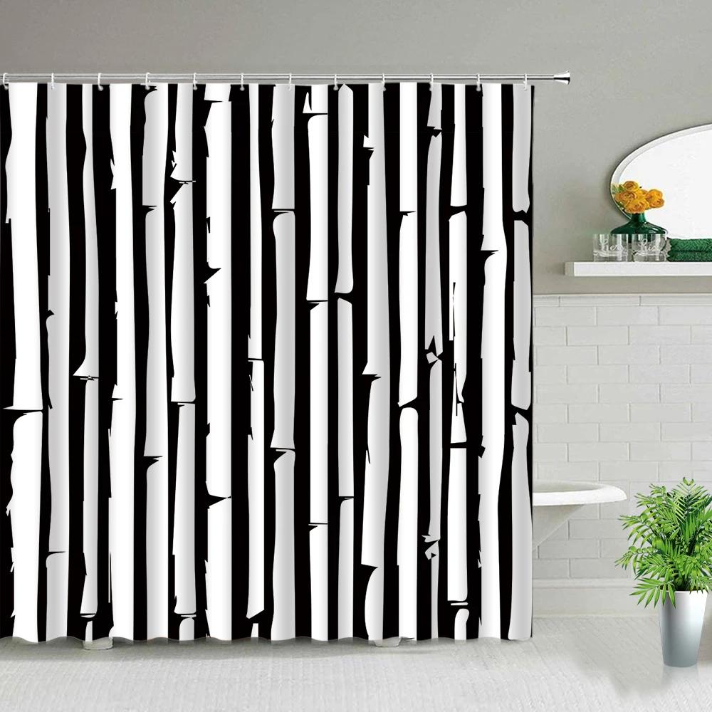 Chinese Style Green Bamboo Series Shower Curtain Set Waterproof Home Bathroom Decor Curtains With Hook Popular Bath Accessories