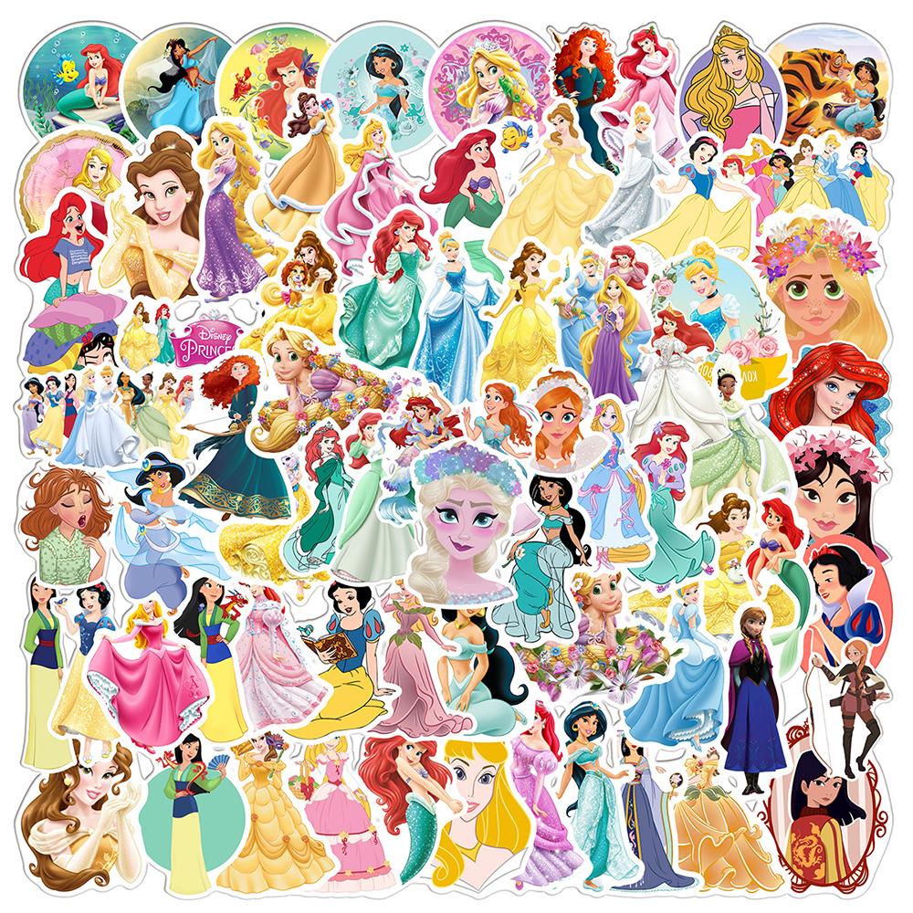 50 100Pcs Kawaii Mixed Disney Anime Princess Stickers Cute Ariel Belle Snow White Cartoon Decal Laptop Phone Luggage Sticker Toy
