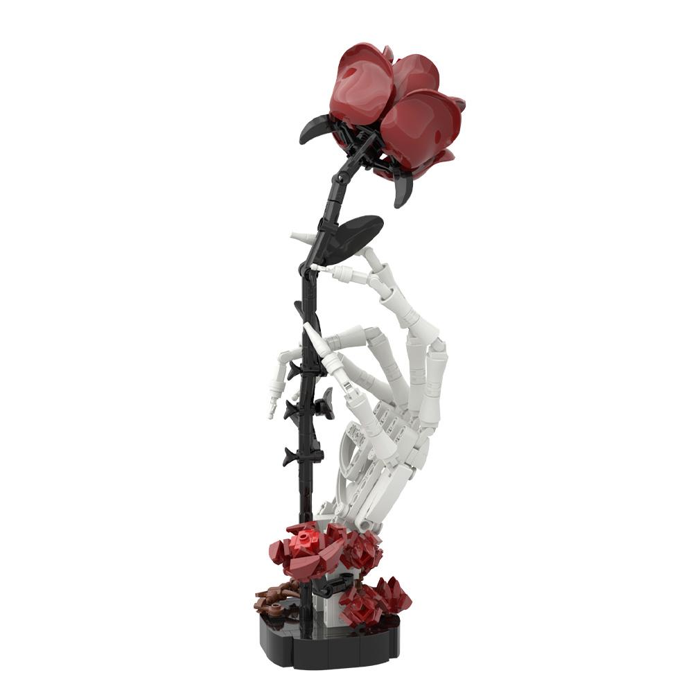 Gothic Skeleton Hand with Rose Building Blocks Macabre Valentines Gift for Adult DIY Dark Romance Decor