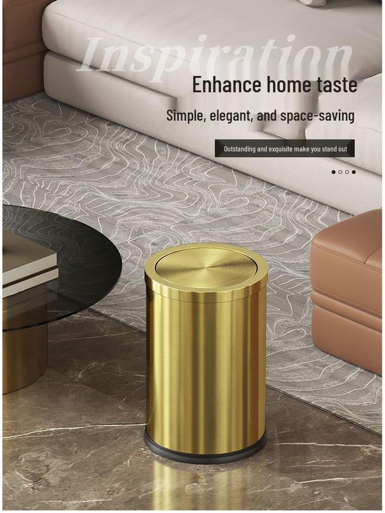 Stainless Steel Swing Lid Trash Can for Home and Kitchen, Light Luxury Design for Bathroom and Living Room.