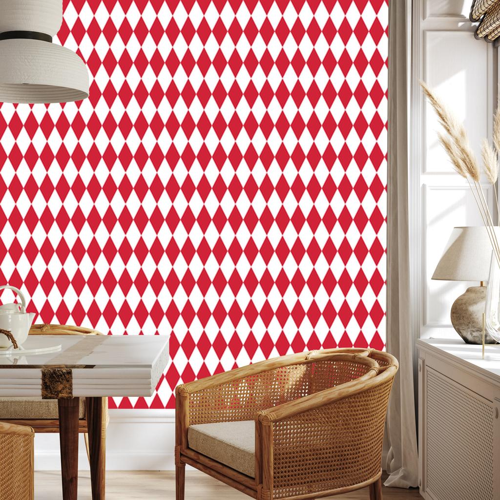 Harlequin Diamonds Wallpaper Coral and White, Fine Detail 50x1000