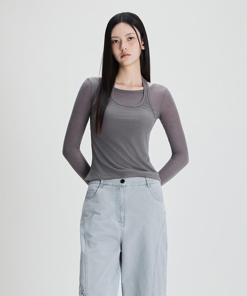 MIXXO Halter Neck See-Through Long Sleeve T-Shirt Re Lwf912C_Miwlwg31Qa