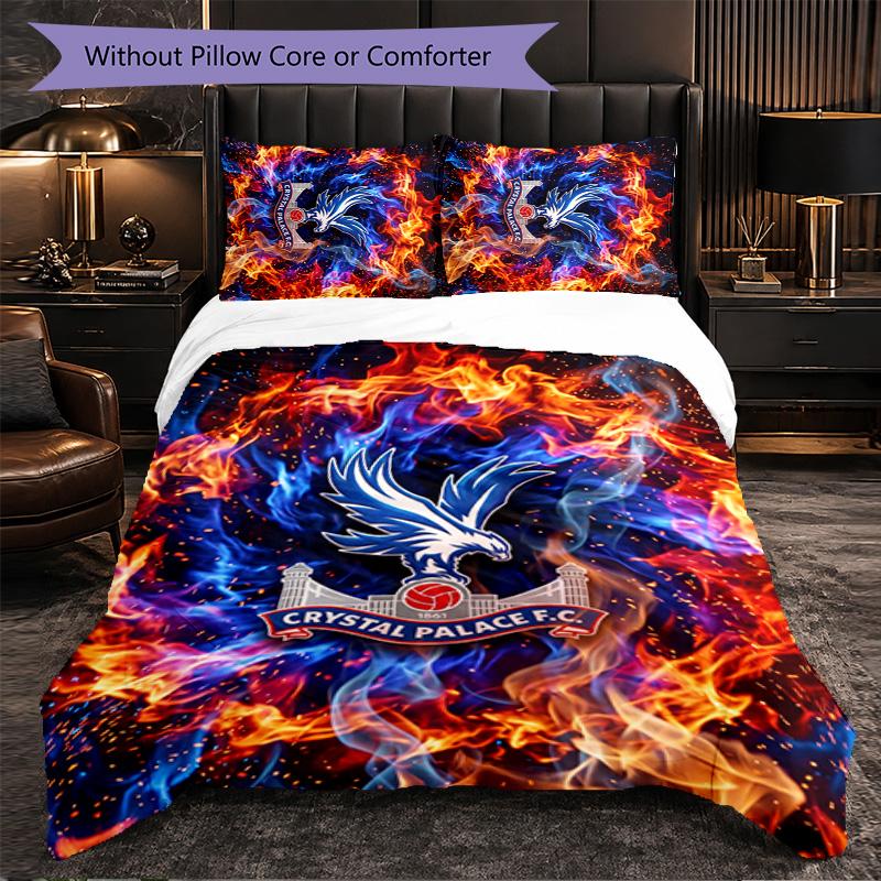 Crystal Palace Football 3 Piece Bedding Set Soft Duvet Cover Set with Pillowcases Printed Bedroom Decor Set for Home