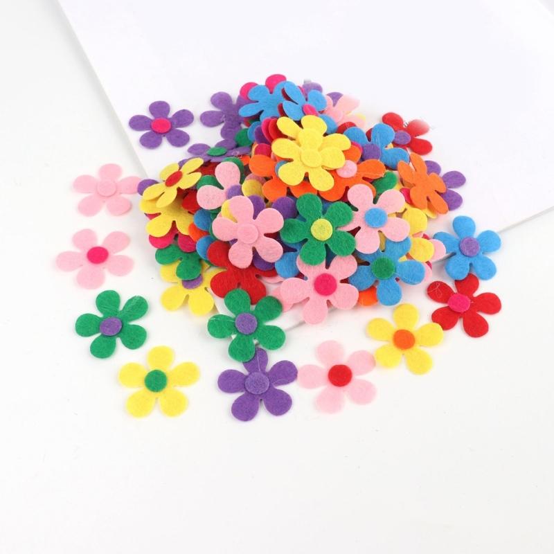 100Pcs Colorful Felt Flowers For Craft Clothing Embellishments Sewing Accessories 28mm Nonwoven Fabric Flower Sticker