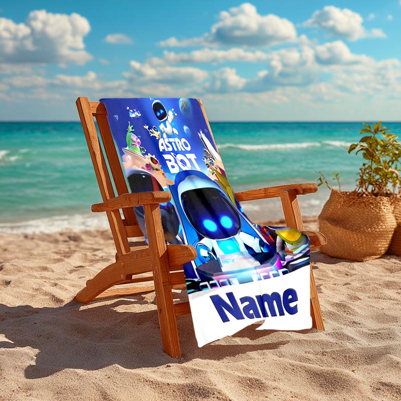 Personalized customized proof beach towel with Astro Bot  pattern - soft, absorbent, quick-drying, perfect swimming, camping&bathing