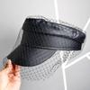 Fashion Lace Mesh Yarn Berets Hats For Women Girl Vintage Black Denim/Pu Flat Top Newsboy Caps Female Elegant Short Brim Sun Hat