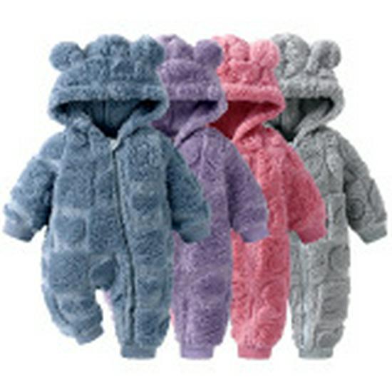 Autumn Winter Fleece Baby Jumpsuit: Cartoon Animal Footed Romper