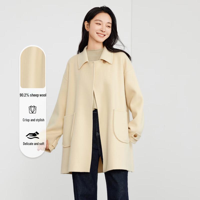 Elva' Island Women's Simple Solid Color Short Double-Faced Wool Coat