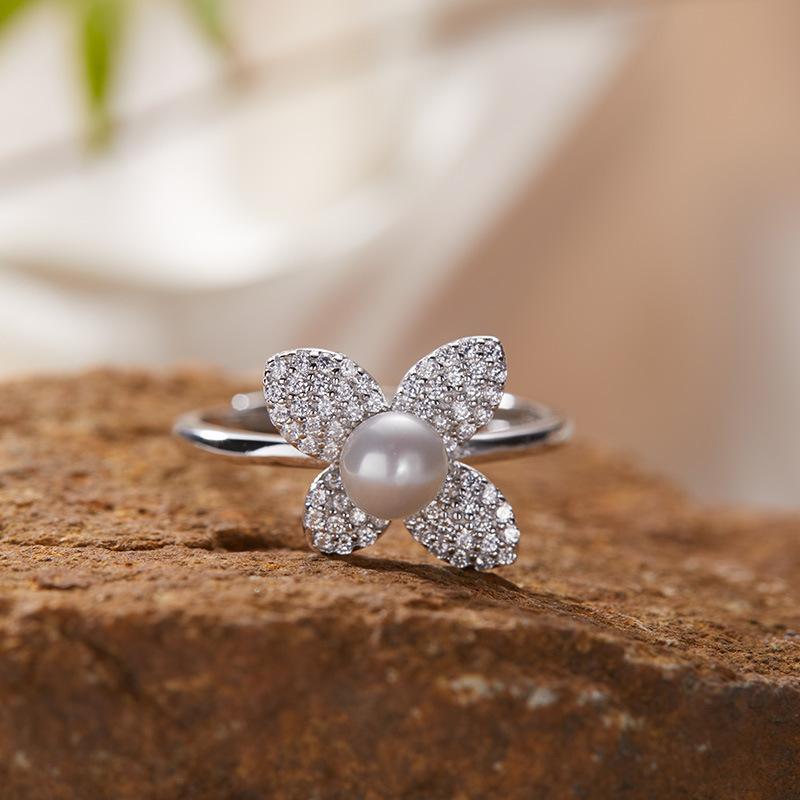 S925 Sterling Silver Natural Colored Treasure Ring, Female Japanese And Korean Mori Small Fresh Set, Simple And Sweet Open Ring.