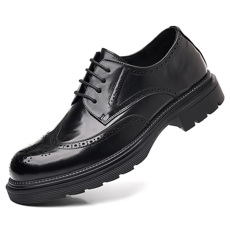 Men's Genuine Leather Brogue Shoes - Formal, Trendy High-end British Style with Thick Soles