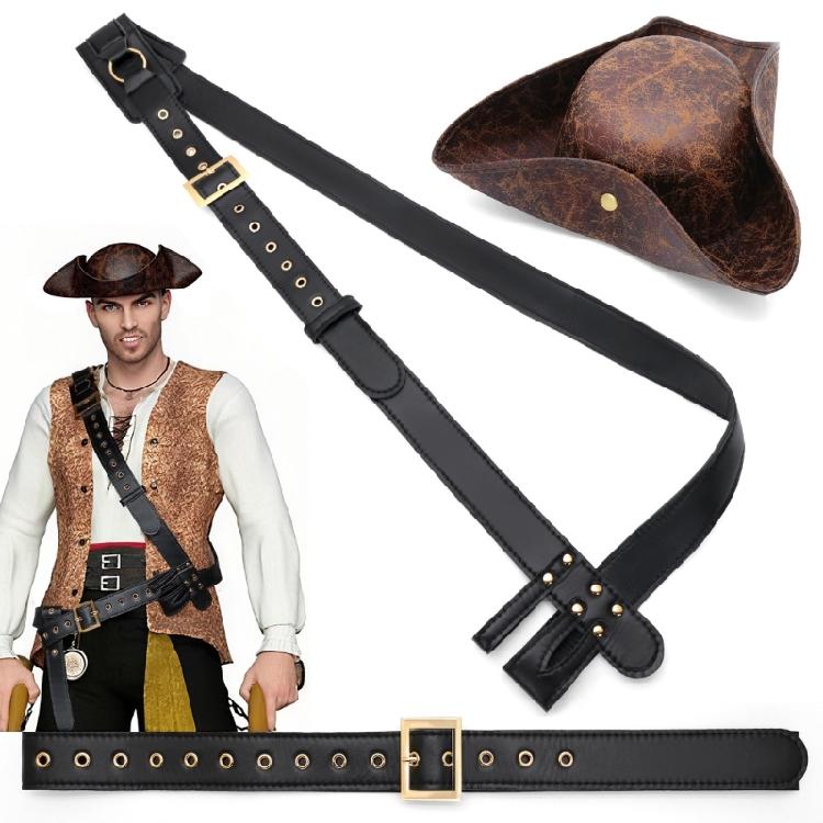 

Pirate Role Play Costume Kit 3 Piece Adjustable Belt And Hat For Halloween Celebrations And Themed Event чорний