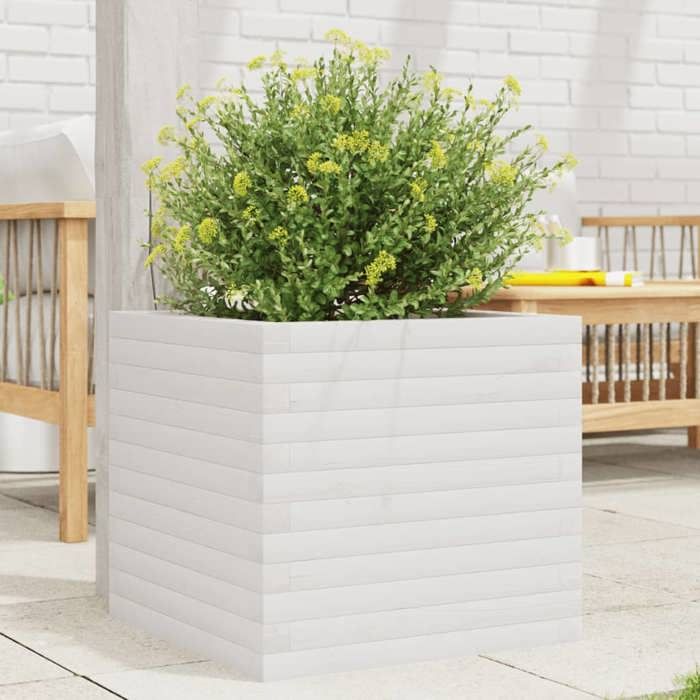 VidaXL Jardinière blanc 50x50x45,5 cm bois de pin massif, jardinière d'extérieur, bac à fleurs, boîte à plantes, jardinière 847244