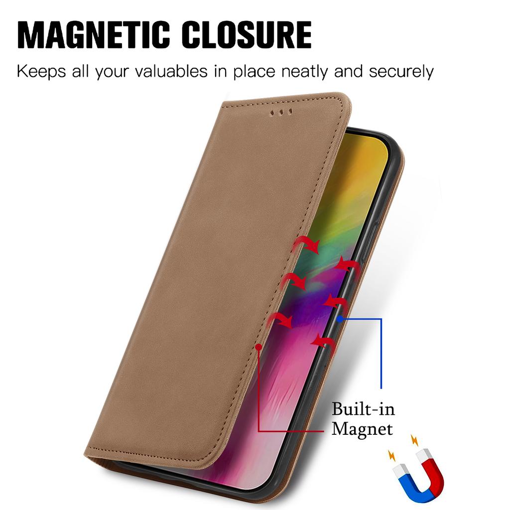 For iPhone 16 Leather Case with Card Holder Magnetic Absorption Phone Cover - Brown