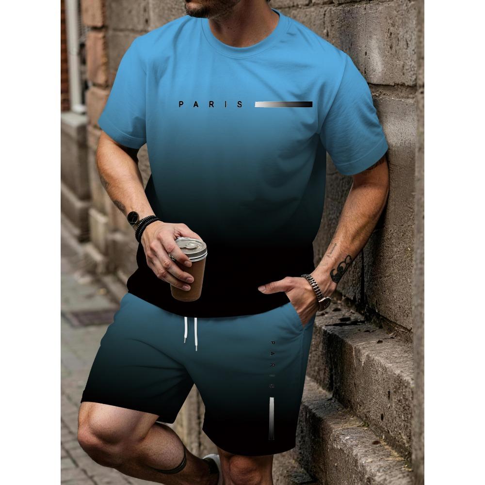Men'S Spring And Summer Casual Short Sleeve And Pants Set