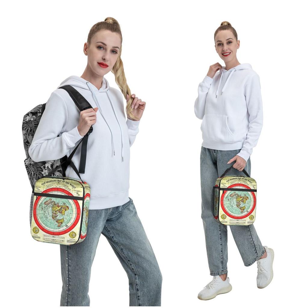 Gleason 1892 Flat Earth Map Research Flat Earth Insulated Lunch Bag for Women Children Food Boxes Thermal Lunch Box Tote