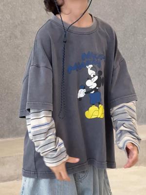 T-shirt Bimba/Bambino Versatile a Vestibilità Larga Due in Uno per Primavera e Autunno
