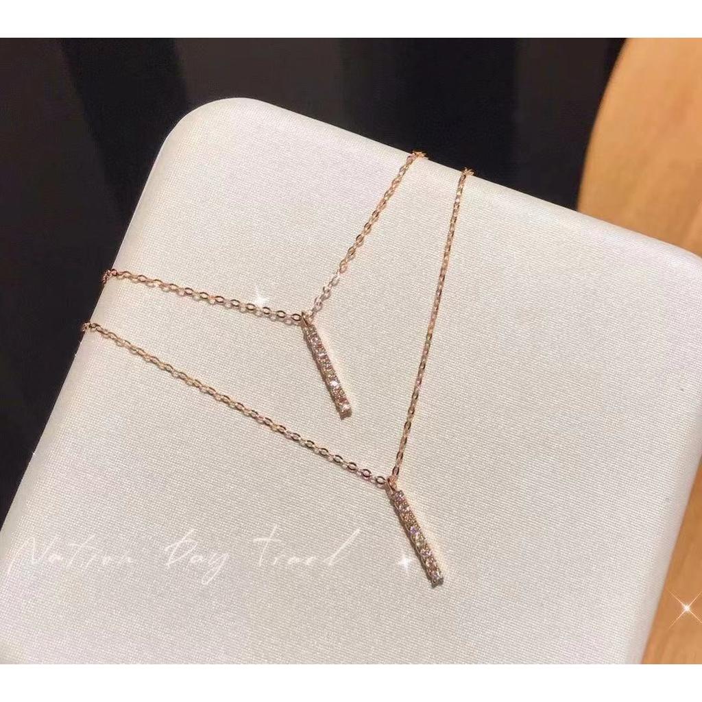 Collier Pendentif Une Rangée Pendentif Diamant Or Rose Chaîne Clavicule pour Femmes Luxe Léger Simple