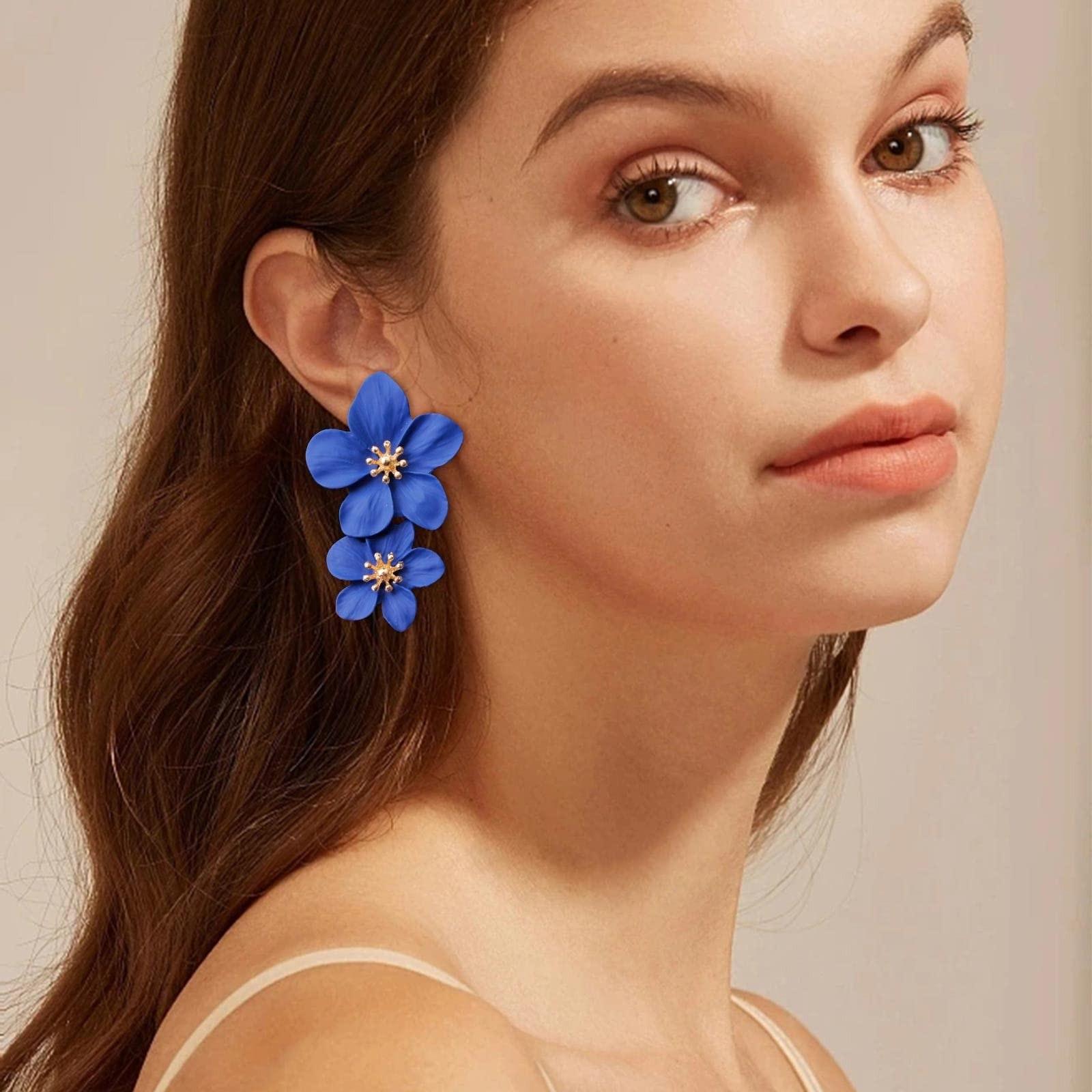 

Серьги-подвески, женские серьги-цветы с кристаллами, винтажные серьги, крючки для ушей One Size синий