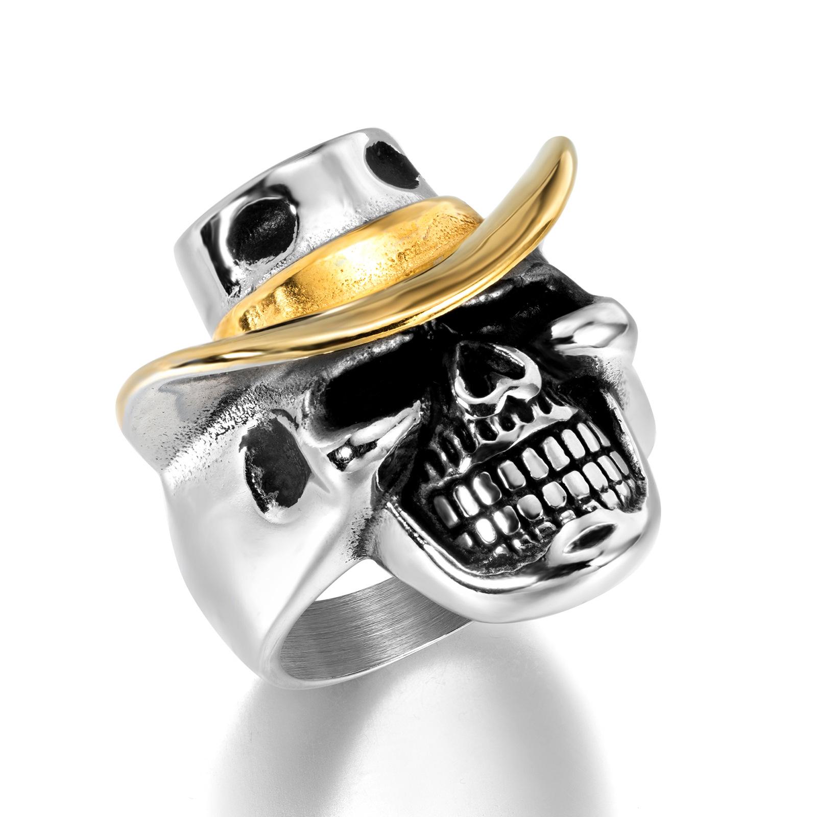 Crown Skull Titanium Steel Ring Niche, Punk Pirate Skull Retro Jewelry Ring 8