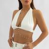IngeSight.Z Schlichte, mit Perlen besetzte Kreuz-Bikini-Brustketten für Damen, sexy Sommer-Strand-Taillen-Bauchketten, Körperschmuck