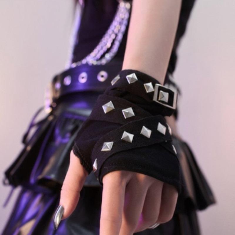 Y2K Millennium Hot Girl Rivet Strap Gloves Punk Style Subculture JK Girl Wasteland Style Accessories Sleeves Cosplay