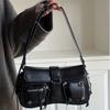 IELGY premium black locomotive bag, sweet and cool Spice Girl baguette bag, niche one-shoulder crossbody armpit bag