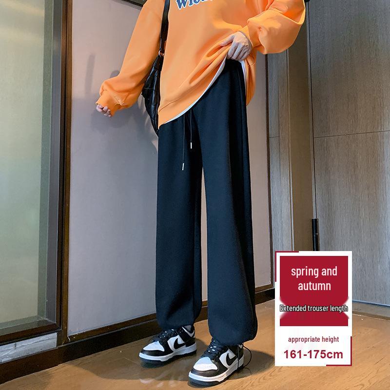 Women's High-Waisted Fleece-Lined Wide-Leg Sweatpants, Autumn/Winter 2024 - White/Gray