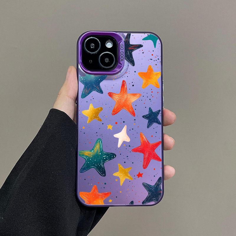 Five-pointed Star Printed Laser Phone Case For iPhone 16 15 14 Pro Max Plus 13 12 Mini 11 Pro Max Shockproof Protective Covers