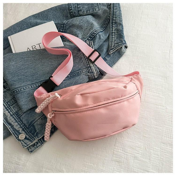 Streetwear Oxford Cloth Candy Color Waist Bag With Zipper Pockets For Daily Use