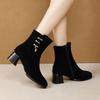 Fleece Cotton Shoes, Medium Heels, Thick Heels, Snow Boots, Short Heels, High Heels, Medium Boots for Women