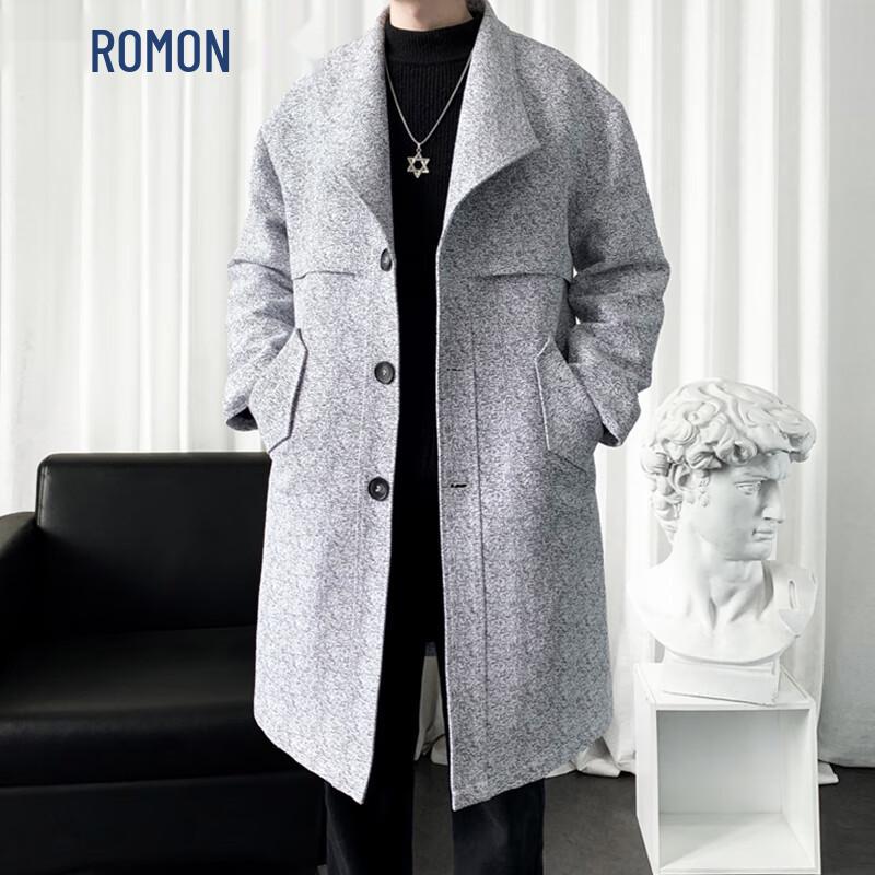

ROMON Men s Business Casual Mid-Length Wool Blend Style Overcoat XL
