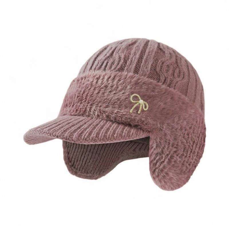 Women's Mink Velvet Winter Hat & Scarf Set - Warm Knitted Duckbill Cap with Ear Protection for Middle-Aged & Elderly.