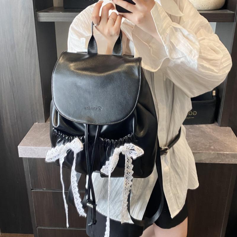 

New fashion double pocket bow sweet backpack niche design commuter versatile women s casual bag чорний