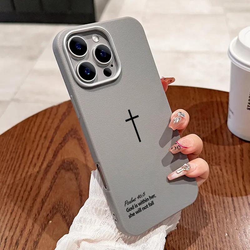 

Psalms 46:5 Cross Christian Stylish Lichee Pattern Phone Case For iPhone 17 11 12 13 14 15 16 Pro Max XS X XR 7 8 Plus 16E Cover iPhone SE (2022)