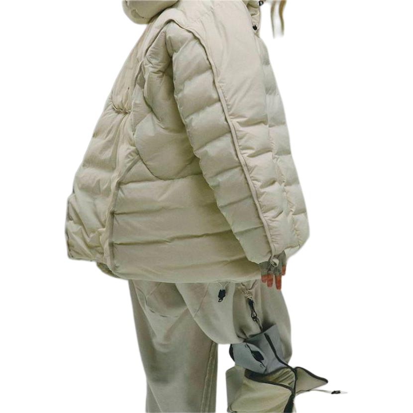 Adidas Originals X Hamcus Collaboration FW23 Solid Color Quilted Logo Drawstring Hooded Zipper Down Jacket Unisex Outerwear White IU4837